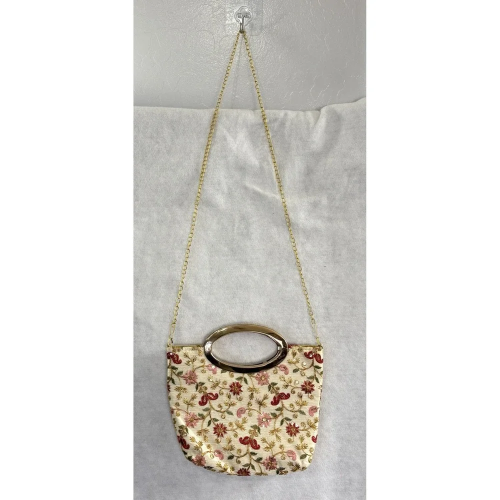 Small Sequin Embroidered Chain Strap Purse Multicolor Party Vintage